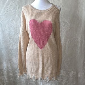 CATO DISTRESSED CUT OUT DROP SHOULDER LONG SLEEVE FRAYED RIBBED KNIT SWEATER.